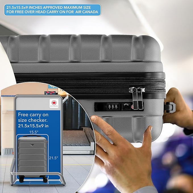 Carry On Suitcase Hardside TSA Lock & USB Port Silent Double Spinner Wheels Maximum Carry-On Bag For Canada Air Approved Airlines( 21.5x15.5x9" ,Charcoal )