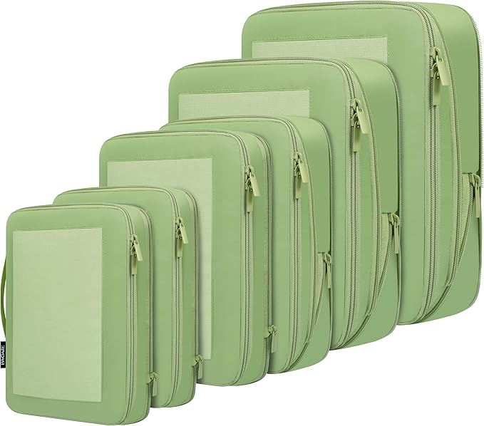 BAGAIL 4 Set/6 Set/8 Set Compression Packing Cubes Travel Accessories Expandable Packing Organizers (Square Mesh, 06-Matcha Green)