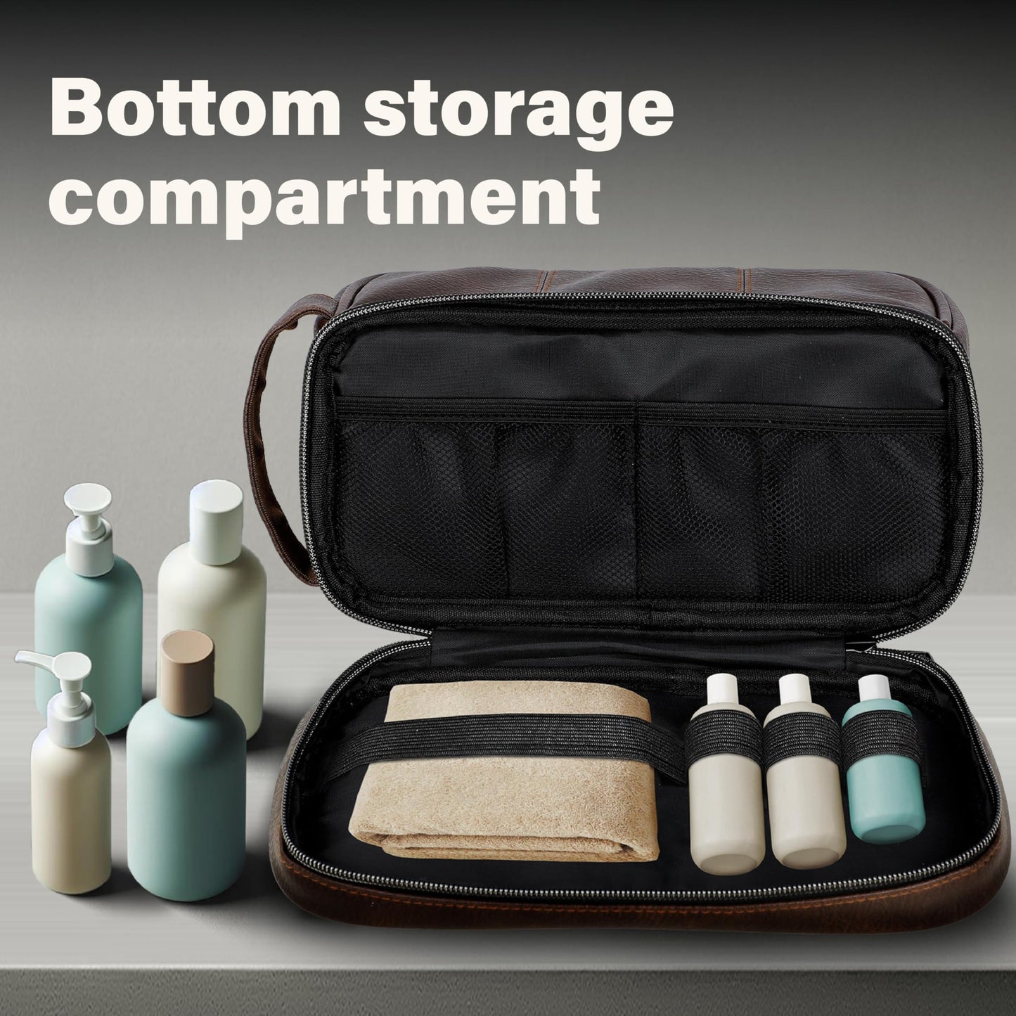 emissary Leather Men's Travel Toiletry Bag, Water Resistant Travel Bathroom Bag Men's Shaving Kit, Valentines Day Gifts for Men, Travel Kit Small Bags for Men, Shaving Bag for Travel Accessories