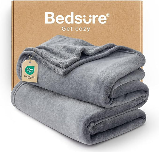 Bedsure Fleece Blanket Twin Blanket Grey - 300GSM Soft Lightweight Plush Cozy Twin XL Blankets for Bed, Sofa, Couch, Travel, Camping, 66 inch X 90 inch