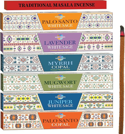 Cleansing Incense Sticks Variety Pack - 6 Masala Insenses - White Sage Incense, Lavender Incense, Myrrh Incense, Copal Incense Mexico & Palo Santo Incense Sticks | Inciensos para Sacar Malas Energias