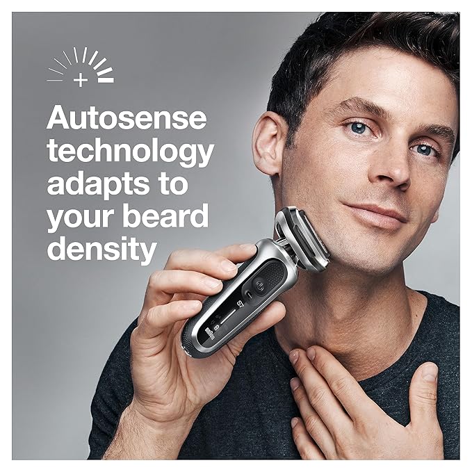 Braun Electric Razor for Men, Waterproof Foil Shaver, Series 7 7027cs, Wet & Dry Shave, with Beard Trimmer, Rechargeable, Charging Stand and Travel Case Included, Silver Black