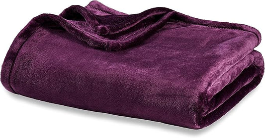 Berkshire Blanket Classic VelvetLoft® Solid Throw Blanket, Lightweight Soft Fuzzy Plush Throw Blanket for Bed and Couch, Eggplant Purple, 50x60 Inches