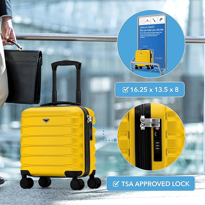 Carry On Suitcase Hardside TSA Lock & USB Port Silent Double Spinner Wheels Maximum Underseat Carry-On Bag For Virgin & South West Approved Airlines( 16.25x13.5x8" ,Yellow )