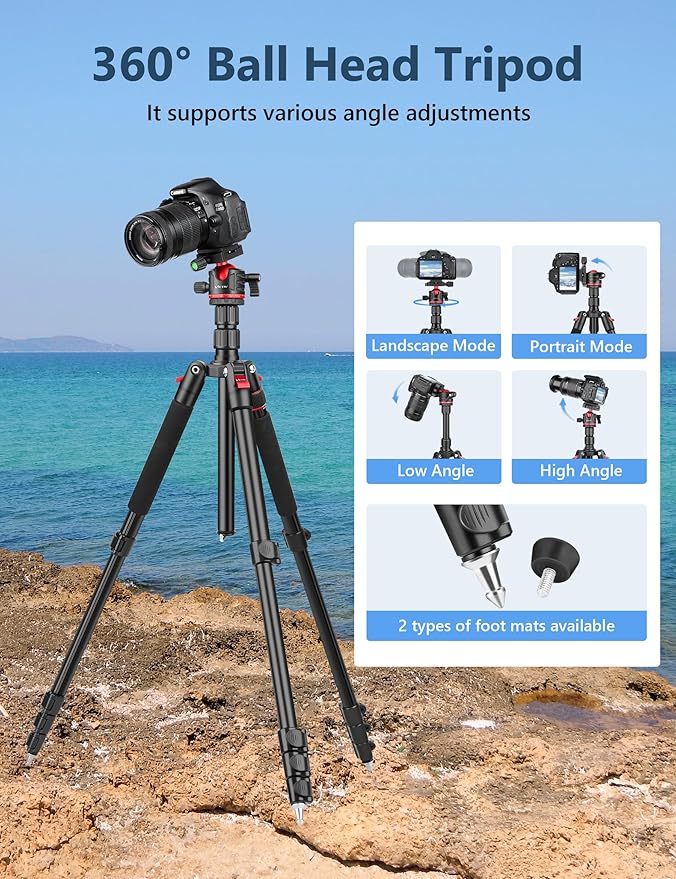 78" Porfessional Tripod for Camera, Victiv Aluminum Camera Tripod Monopod for DSLR, Spotting Scope,Telescope, Binoculars, Compact Heavy Duty Camera Stand for Photography Video Recording Travel