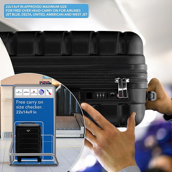 22x14x9" Expandable Carry On Suitcase Hardside TSA Lock USB C Port Lightweight Luggage Silent Double Spinner Wheels Maximum Overhead Carry-On Bag For American & United Approved Airlines