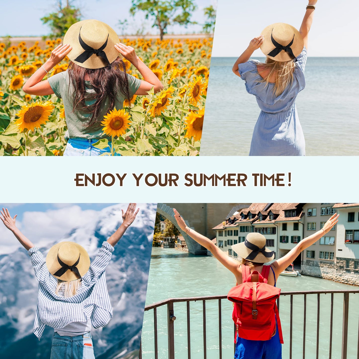 Beach Hats for Women, Wide Brim Sun Hat for Women, UPF 50+ UV Sun Protection Sun Straw Hat Womens, Floppy Sun Hat Foldable Roll up Cap A-Khaki