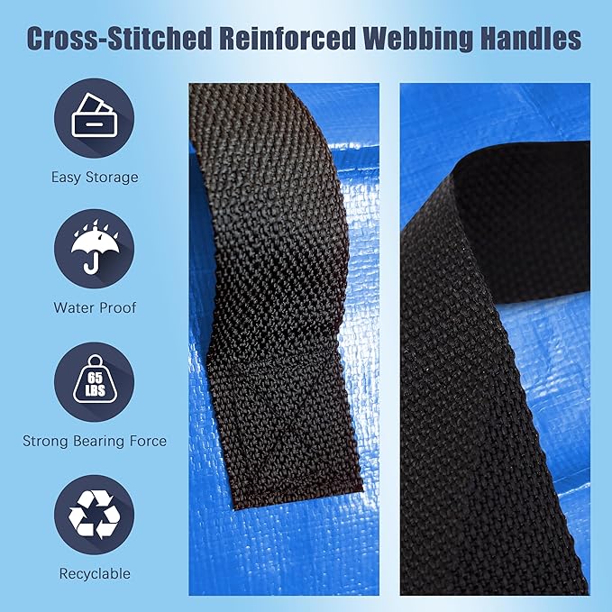 8 Pack Large Strong Moving Bags with Zippers & Carrying Handles - Water-Resistant - Heavy Duty Storage Tote for Space Saving, Fold Flat, Alternative to Moving Box (Sky Blue)