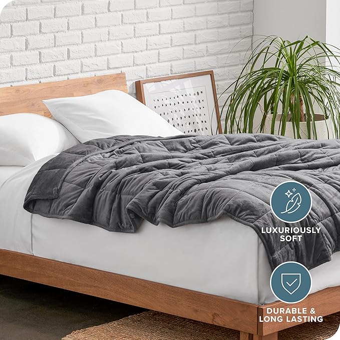 Bare Home Weighted Blanket Queen Size 17lb (60" x 80") for Adults - Minky Fleece - Premium Heavy Blanket Nontoxic Glass Beads (Grey, 60"x80")
