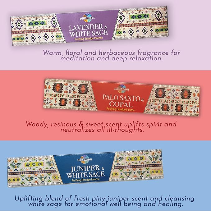 Cleansing Incense Sticks Variety Pack - 6 Masala Insenses - White Sage Incense, Lavender Incense, Myrrh Incense, Copal Incense Mexico & Palo Santo Incense Sticks | Inciensos para Sacar Malas Energias