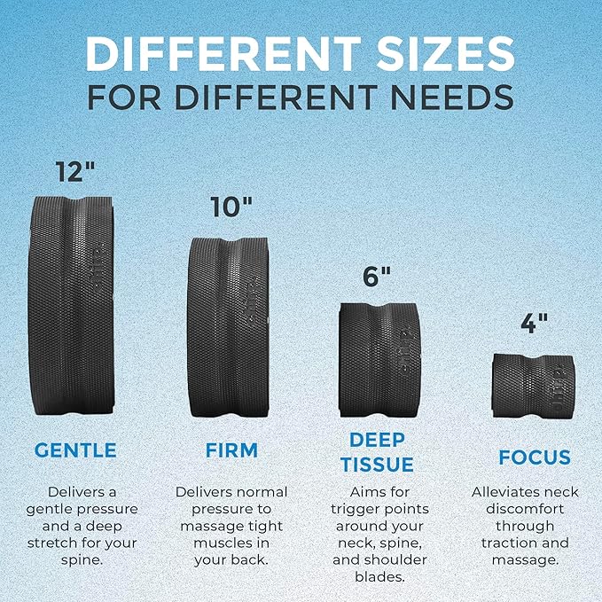 Chirp Wheel Foam Roller – Targeted Back & Neck Relief, Lumbar Spine Stretcher, Spinal Decompression Back Stretcher, Massage Roller with Density Foam for Physical Therapy, Supports 500lbs, 4-Pack Black