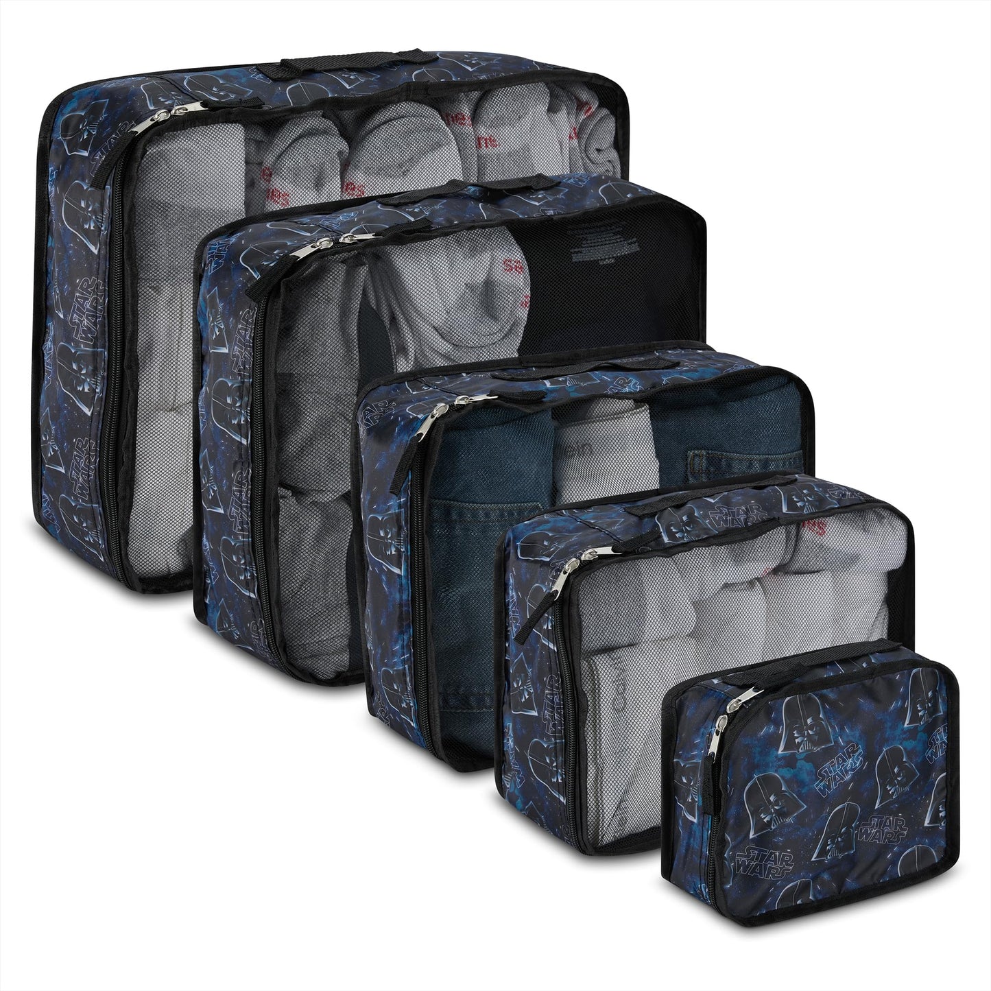 Star Wars Packing Cube Set - Darth Vader, Storm Trooper, Yoda - 5 Piece Packing Cube Travel Essential - Luggage Organizer Set - For Kids,Teens, Adults