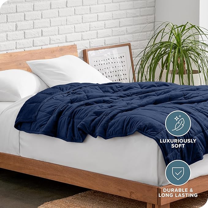 Bare Home Weighted Blanket Queen Size 17lb (60" x 80") for Adults - Minky Fleece - Premium Heavy Blanket Nontoxic Glass Beads (Dark Blue, 60"x80")