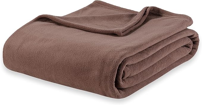 Berkshire Blanket Microfleece Queen Size Bed Blanket Taupe, Lightweight Soft Breathable Plush Micro Fleece Blanket for Bed Couch Sofa, 90x90 Inches