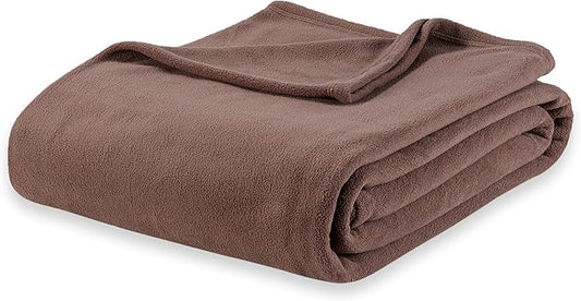 Berkshire Blanket Microfleece Queen Size Bed Blanket Taupe, Lightweight Soft Breathable Plush Micro Fleece Blanket for Bed Couch Sofa, 90x90 Inches