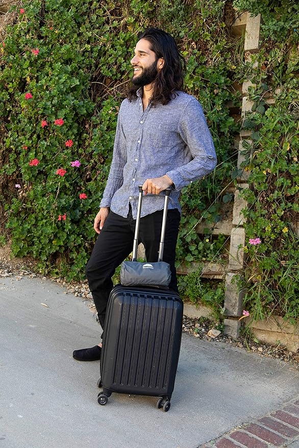 BlueHills Ultra Compact Travel Blanket Pillow in Portable Bag Case Soft 70 X 56 with Strap Backpack Clip Premium Cozy Soft Compact Pack Large Blanket for Airplane Flight Layover Grey - Gray C002