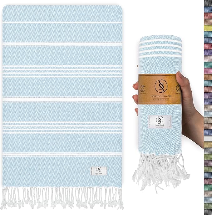 Aqua Blue Turkish Beach Towels - Absorbent & Lightweight, Extra Large (39" x 71"), Quick Dry, Versatile and Functional, Perfect as Turkish Bath Towel, Yoga Mat, Pool Towel, or Travel Blanket