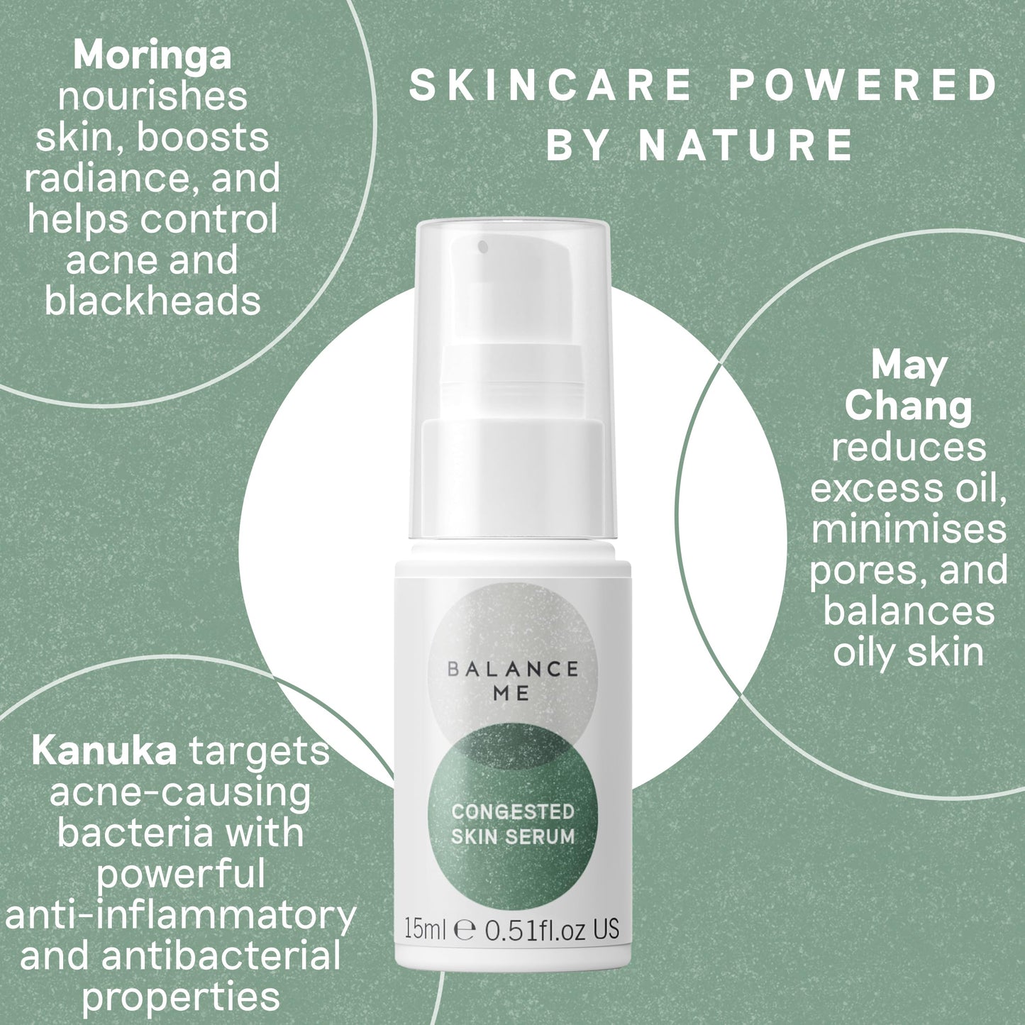 Balance Me Congested Skin Serum, Natural Acne Treatment for Face with Kanuka & Moringa, Non-Drying Spot Serum for Oily, Combination & Sensitive Skin (1 x 0.5 fl oz)