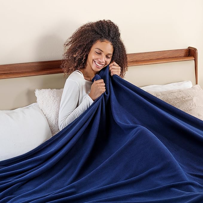 Berkshire Blanket Microfleece Queen Size Bed Blanket Navy, Lightweight Soft Breathable Plush Micro Fleece Blanket for Bed Couch Sofa, 90x90 Inches