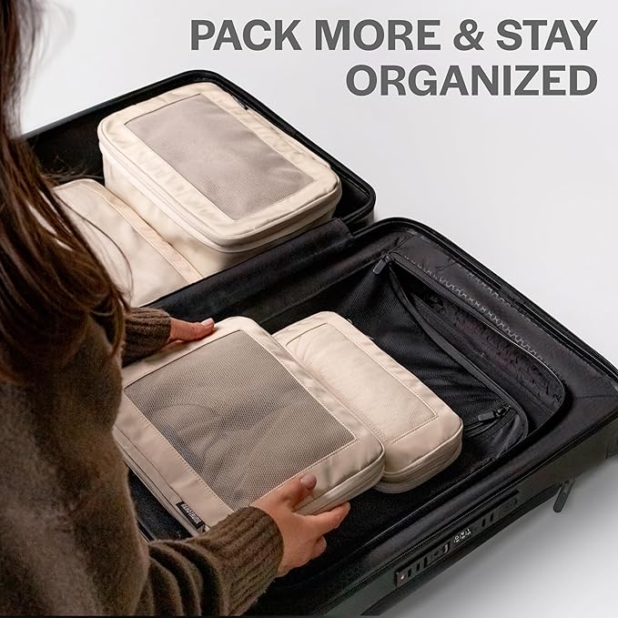 Compression Packing Cubes for Travel - Luggage Organizer Bags - Double Zipper Packing Cubes for Suitcases (4-Pack, Dark Grey)