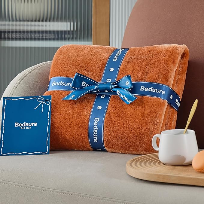 Bedsure GentleSoft Burnt Orange Fleece Throw Blanket Mango - 300GSM Soft Lightweight Plush Cozy Blankets for Bed, Sofa, Couch, Travel, Camping
