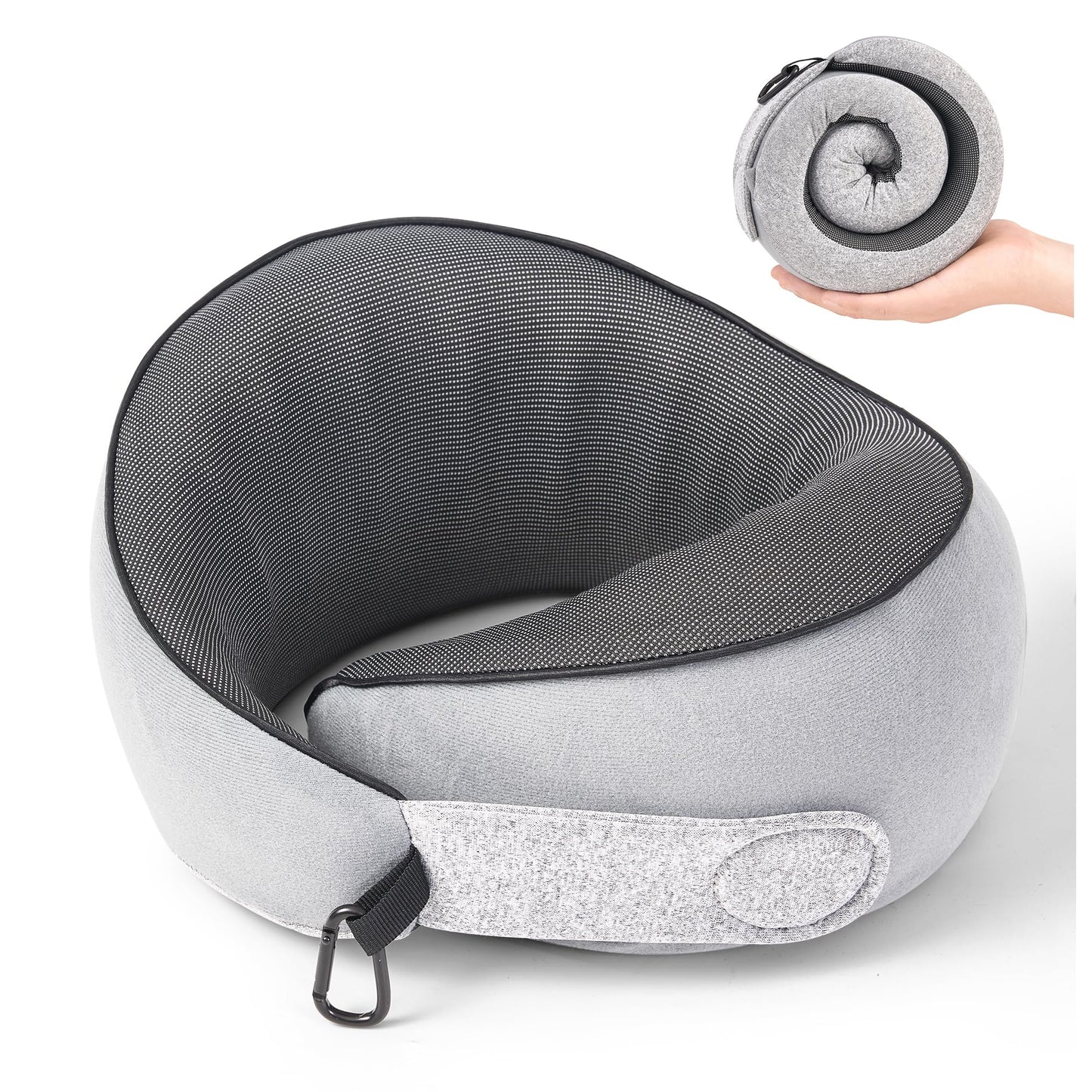 KPNEOL Travel Pillow, 100% Pure Memory Foam Travel Neck Pillow Airplane Neck Support Ergonomic Design for Traveling Suitable for Airplanes,Offices and Cars-Grey