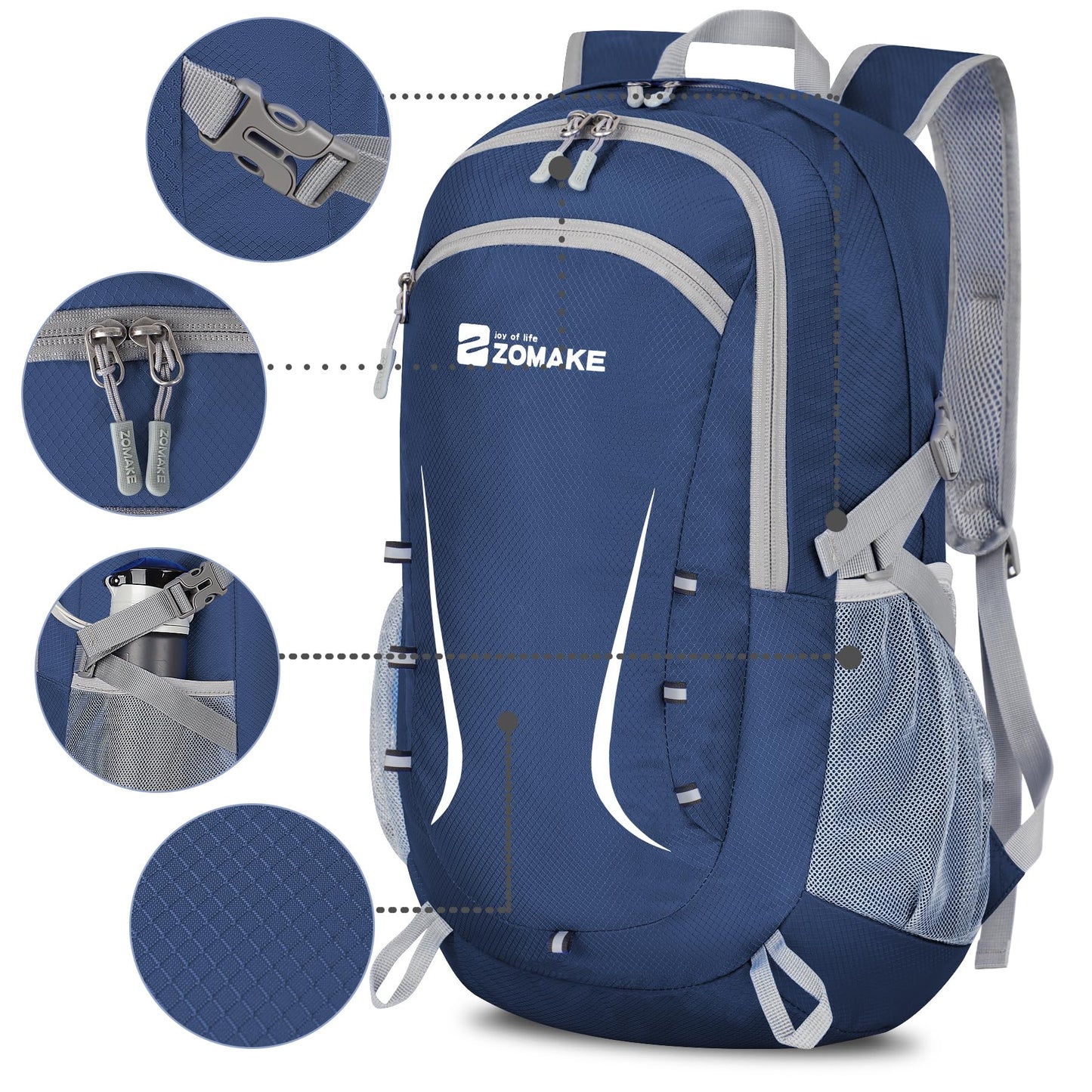 ZOMAKE Lightweight Packable Backpack 35L, Foldable Backpacks Water Resistant Collapsible Light Daypack for Hiking(Navy Blue)