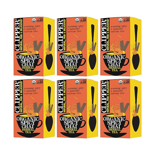 Clipper Organic Spicy Chai Herbal Tea, Caffeine Free, Non GMO, 1.76 Ounces (Pack Of 6)
