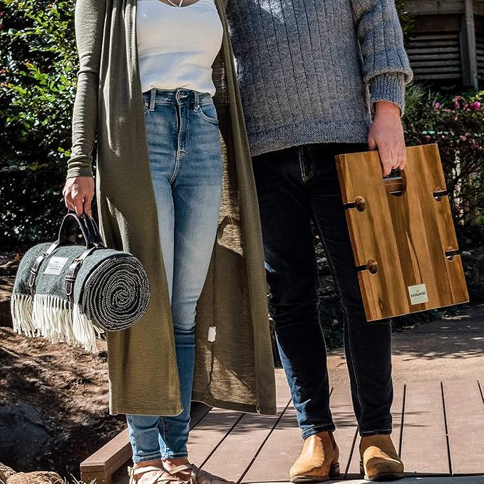 Komorebi Extra Large Picnic Blanket - 78” x 59” – Waterproof Outdoor Blanket, Foldable & Portable Sandproof Beach Blanket – Grey Travel Mat with Faux Wool & Carry Handle