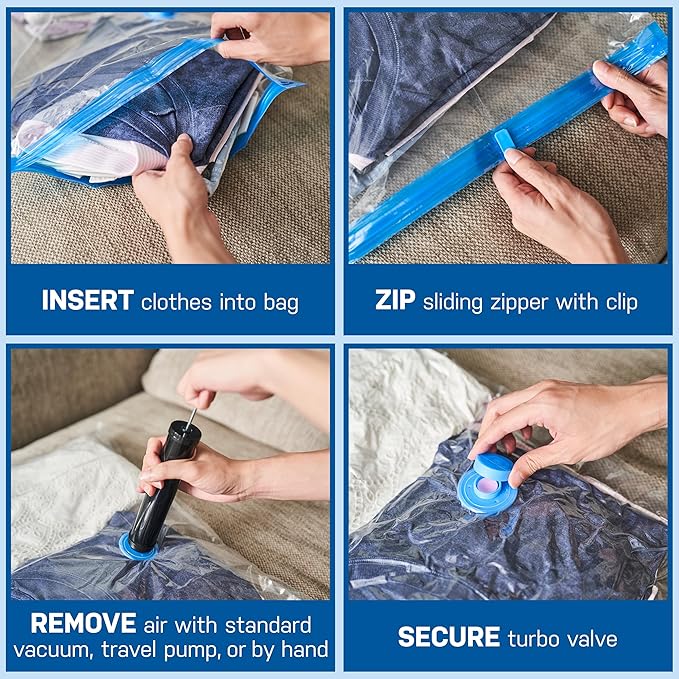 6 Pack Variety Vacuum Seal Bags for Clothing, Travel, Blankets & Comforters - Compression Bag with Hand Pump - Space Saver Vacuum Storage Bags for Bedding, Moving, Travel & Organization (2M, 2L&2XL)