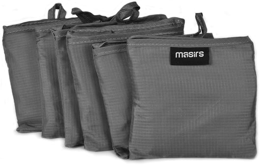 Masirs Reusable Grocery Bag (6-PACK | GREY) - Reusable Ripstop Bags - Large, Strong Eco Friendly Bags - Foldable Shopping Bag - For Kitchen, Grocery & More - Packable Shopping Bag