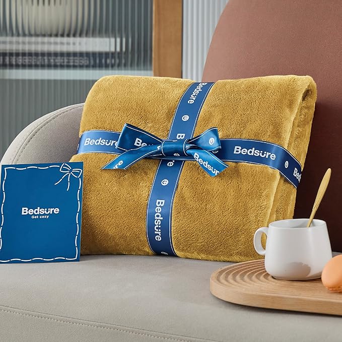 Bedsure GentleSoft Fleece Blanket Twin Size Yellow - 300GSM Lightweight Plush Fuzzy Cozy Soft Warm Blanket for Bed, Sofa, Couch, Travel, Camping, 60x80 inches