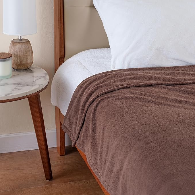 Berkshire Blanket Microfleece Queen Size Bed Blanket Taupe, Lightweight Soft Breathable Plush Micro Fleece Blanket for Bed Couch Sofa, 90x90 Inches