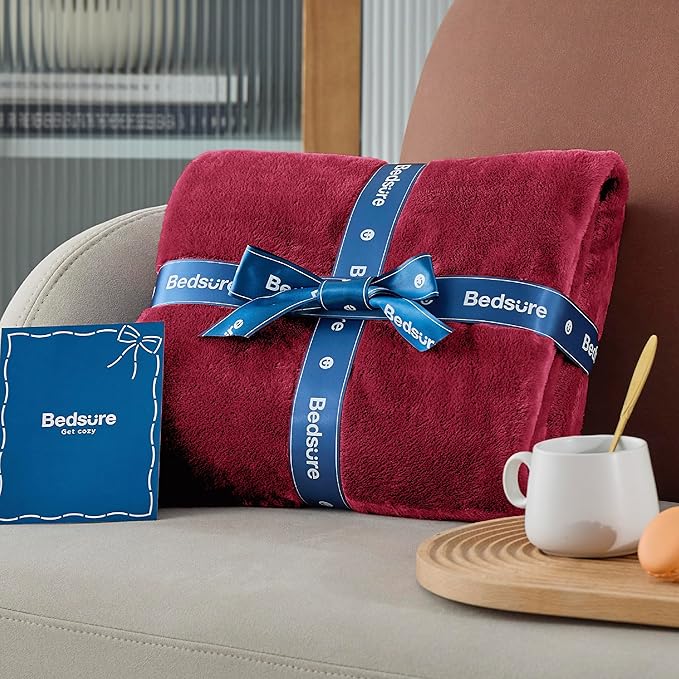 Bedsure GentleSoft Fleece Throw XL Blanket Red - 300GSM Soft Lightweight Plush Cozy Blankets for Bed, Sofa, Couch, Travel, Camping, 50x70 inches