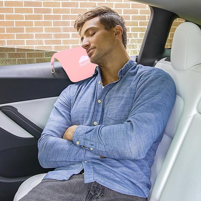 BlueHills Travel Blanket Pillow Compact Lightweight Pocket Size Airplane Traveling Essential Flight Trip Throw in Bag Portable Case Plane Accessory Pink L02