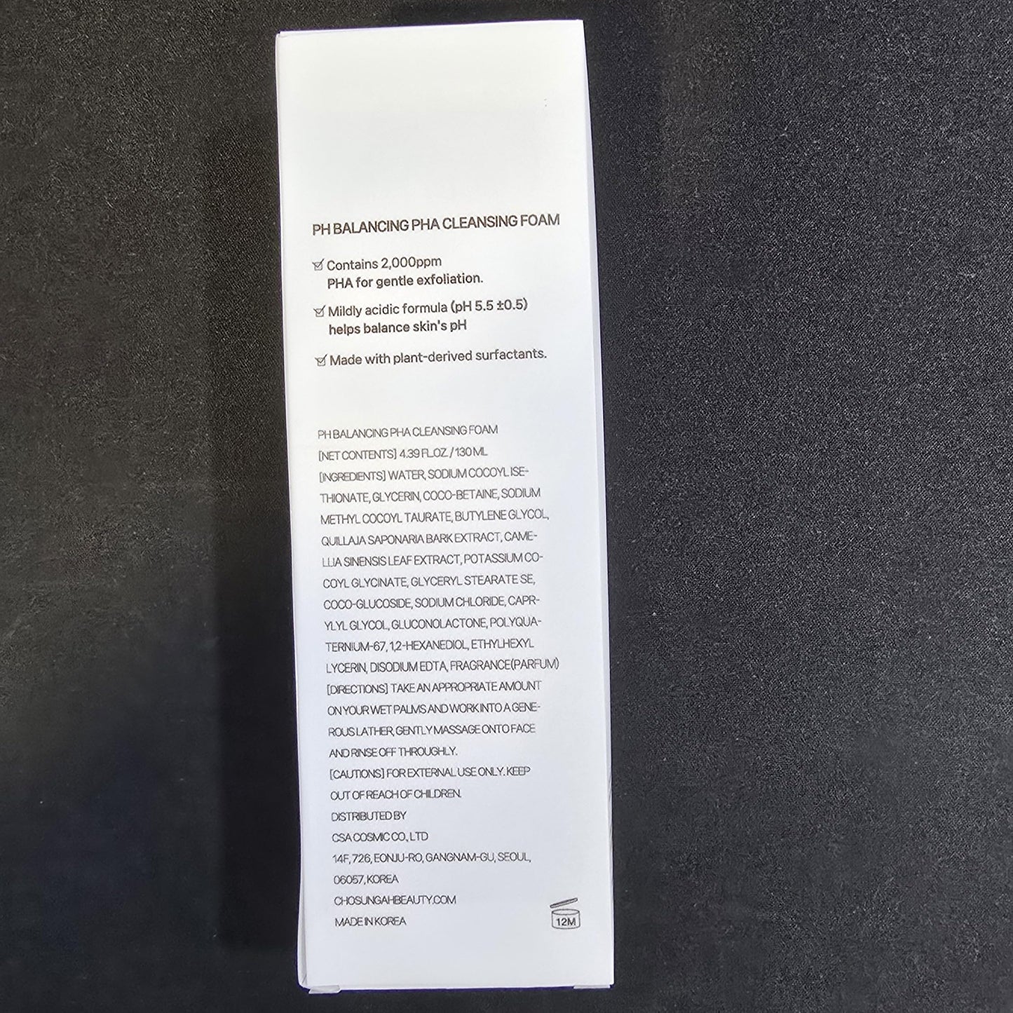 CHOSUNGAH BEAUTY PH Balancing PHA Cleansing Foam - Korean Face Wash for Sensitive Skin, Gentle Hydrating Facial Cleanser, Exfoliating Skin care, 4.4 Fl Oz (130ml)