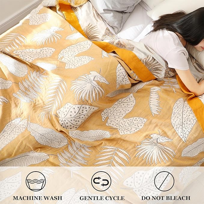 Boho Throw Blanket for Bed 100% Cotton Ultra Soft Rustic Quilt Fall Blanket Floral Printed Farmhouse Decor Bed Blankets,80"×90" All Season Rustic Throw for Sofa Couch Chair