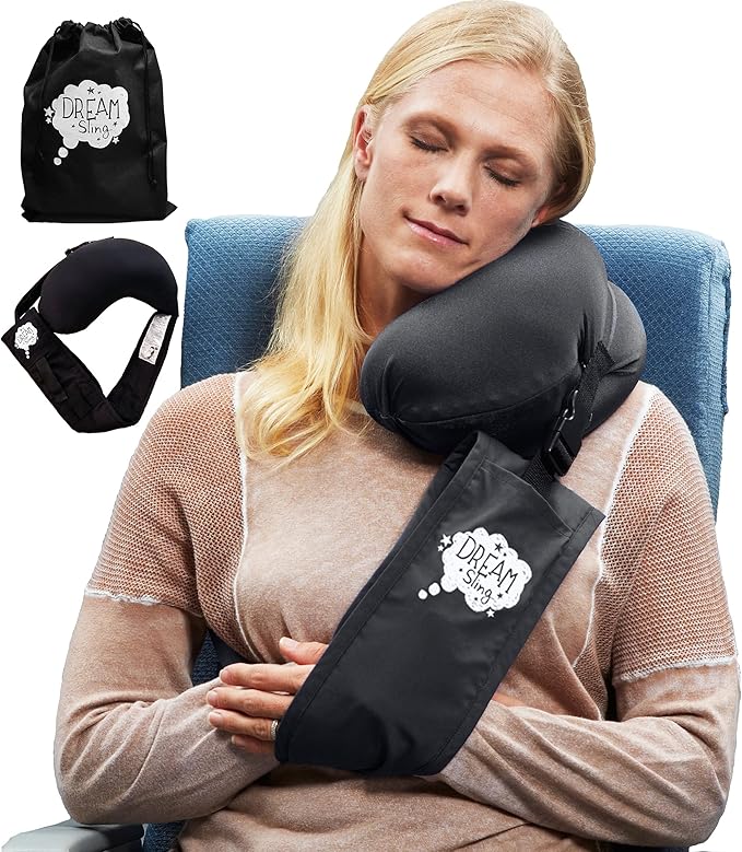 Travel Pillow - First Neck Pillow with an Arm-Sling! Supports The Head, Body, and Arms, Providing The Leaning Support. Perfect for Sleeping Upright (Black)