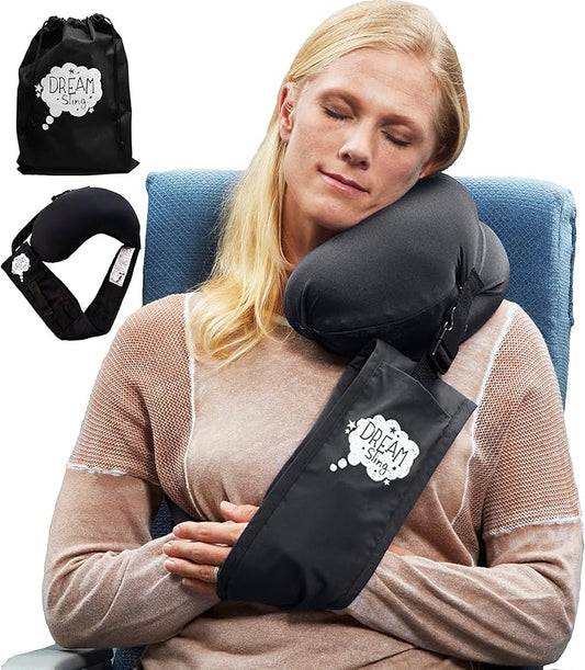 Travel Pillow - First Neck Pillow with an Arm-Sling! Supports The Head, Body, and Arms, Providing The Leaning Support. Perfect for Sleeping Upright (Black)