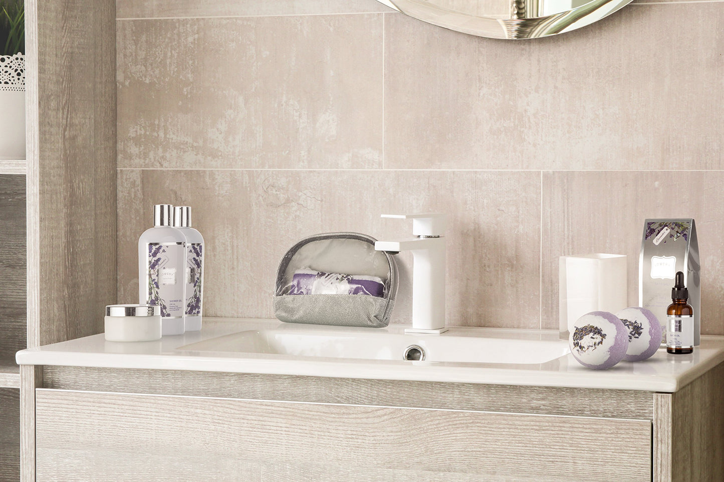 Bath Gift Basket Set for Women: Relaxing at Home Spa Kit Scented - Lavender and Jasmine with Large Bath Bombs, Salts, Shower Gel, Body Butter Lotion, Bath Oil, Bubble Bath, Loofah & More