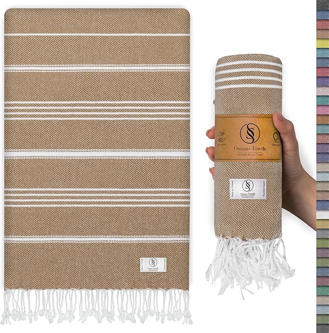 Boho Beach Towel - Quick Dry & Large (39” x 71”), Sand Free, Versatile, and Functional, Works as, Compact Beach Towel, Turkish Towel, Yoga Blanket, Travel Essential - Latte