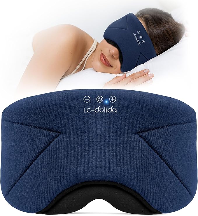 Sleep Mask with Headphones Bluetooth 5.4, LC-dolida Wireless Music Eye Mask for Sleeping Headphones with Soft Bamboo Cotton Cooling Breathable,Ultra-Thin Stereo Speaker for Side Sleepers