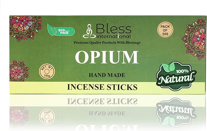Bless-Opium 100%-Natural-Handmade-Hand-Dipped-Incense-Sticks Organic-Chemicals-Charcoal-Free Purification-Relaxation-Positivity-Yoga-Meditation Best-Woods-Scent (500 Sticks(26 OZ))