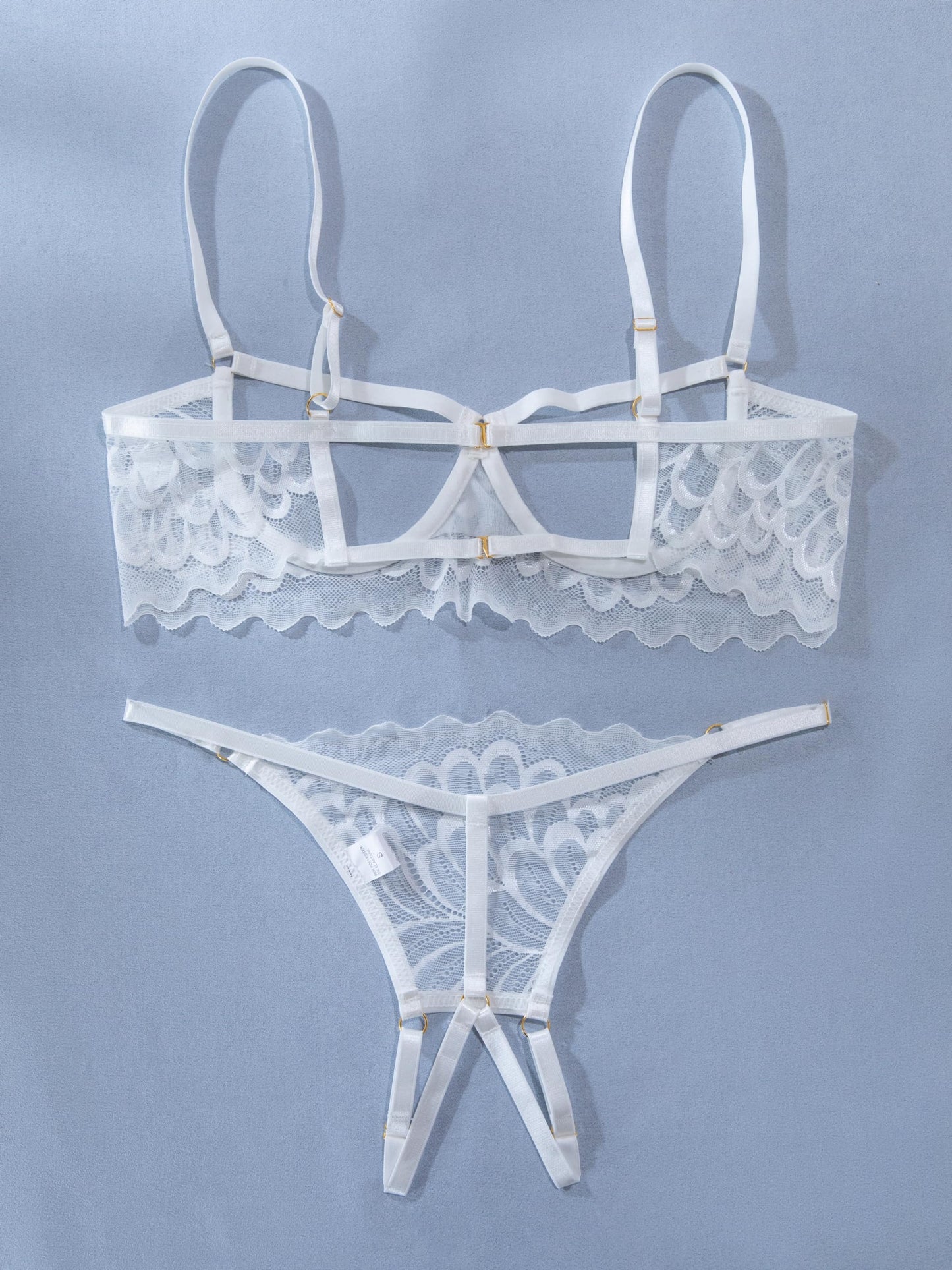 Lilosy Sexy Underwire Floral Lace Sheer Bachelorette Lingerie Set for Women See Through Bra and Panty 2 Piece White Large