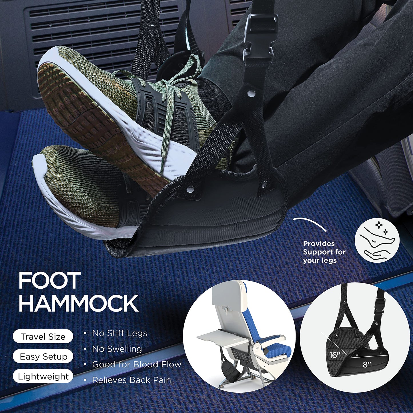 Airplane Neck Pillow Includes Travel Pillow + Airplane Phone Holder Mount + Eye Masks + Foot Hammock + Earplugs for Travel, 100% Pure Memory Foam Travel Pillow, 6 Pc Travel Kit