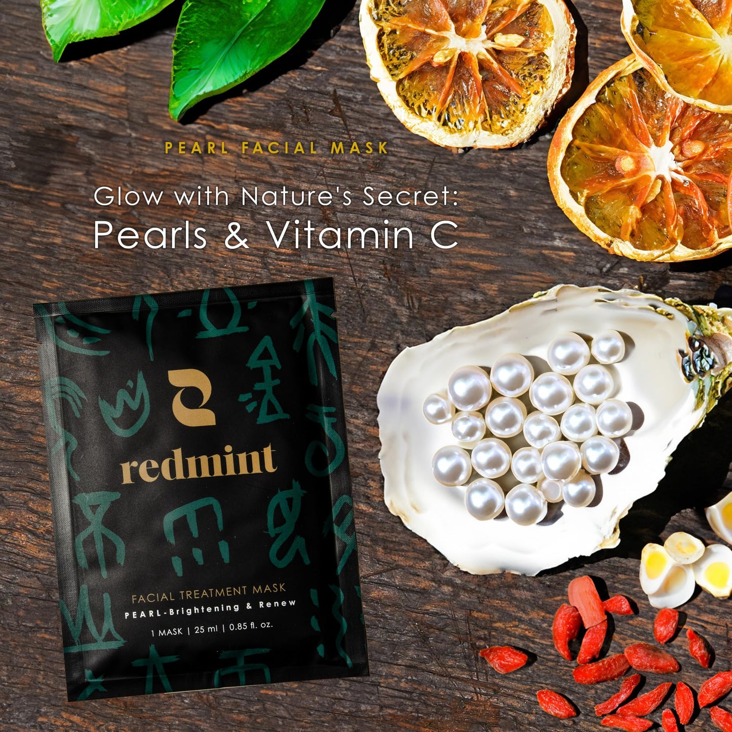 Redmint Anti-Aging Facial Mask - Deep Hydrating & Glowing | Vitamin C and Pearl Face Mask Sheet for Collagen Boosting | Remove Dull Skin Cells to Uncover a Youthful Skin | Pack of 1