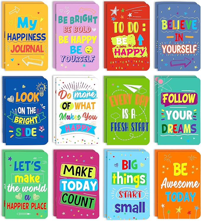24 Pcs Mini Colorful Notebooks, Funny Motivational Journals Notepads Inspirational Notepads Small Pocket Notebook for Kids Teacher School Office Gift Bulk Prizes Travel Supplies (Colorful)