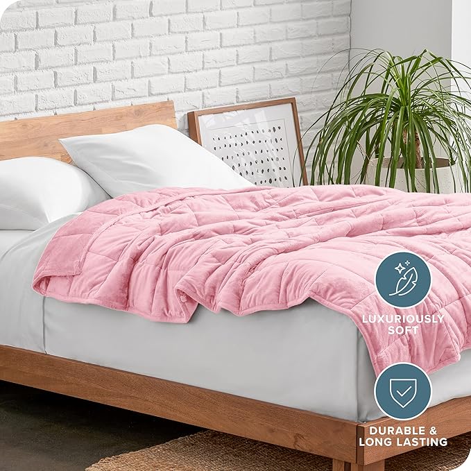 Bare Home Weighted Blanket King Size 25lb (80" x 87") for Adults - Minky Fleece - Premium Heavy Blanket Nontoxic Glass Beads (Light Pink, 80"x87")