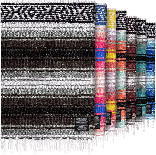 Authentic Extra Large Mexican Blanket - 70"x50" Handwoven Yoga, Serape, Artisanal Falsa, Beach, Camping, Picnic, Outdoor Blanket (Brown)