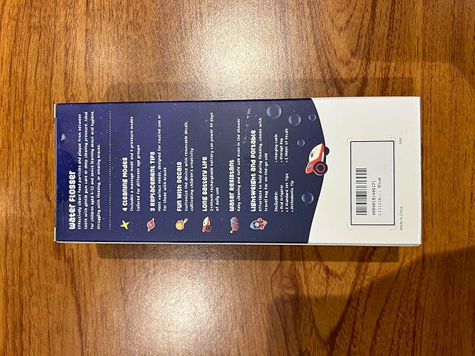 Kids Water Flosser Blue, Rechargeable Oral Irrigator for Kids Aged 6+, 4 Modes, 3 Jet Tips, Fun Stickers, Safe and Gentle Oral Care